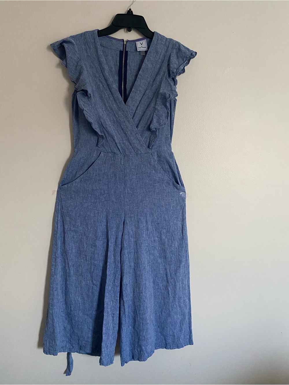 Violet weekend Blue Linen-Blend Ruffle Wrap pant